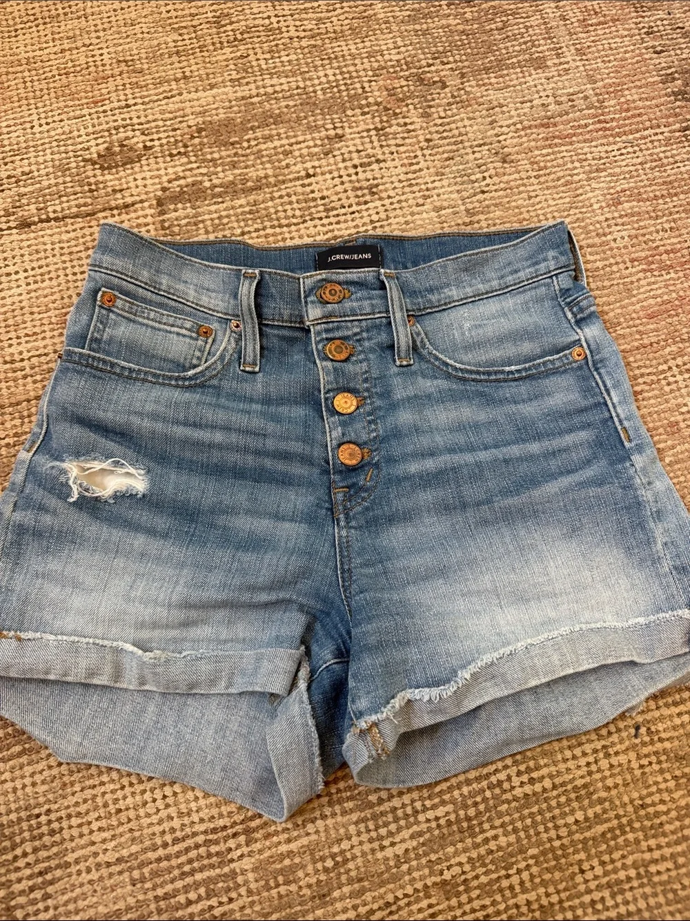 J. Crew Faded Blue High-Rise Button-Fly Denim Shorts
